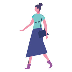 elegant young woman walking character vector illustration design