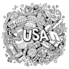 USA hand drawn cartoon doodle illustration.