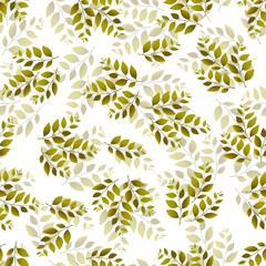 Spring seamless pattern with green sprigs. Vector stock illustration for fabric, textile, wallpaper, posters, paper. Fashion print. Branch with leaves. Doodle style.