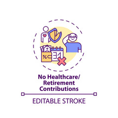 No healthcare and retirement contributions concept icon. Online english teaching challenges. Students help idea thin line illustration. Vector isolated outline RGB color drawing. Editable stroke