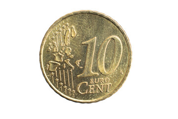 10 euro cent coin on a white background