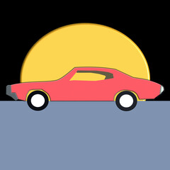 red and yellow car on black background