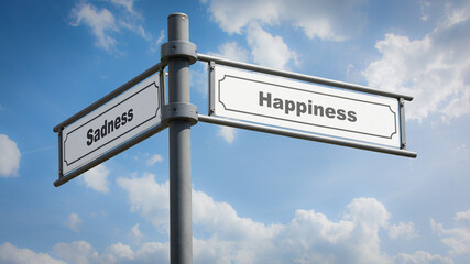 Fototapeta na wymiar Street Sign Happiness versus Sadness