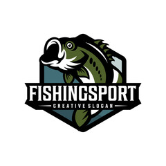 Sport Fishing Logo, Awesome Bass Fish Mascot Design Illustration
