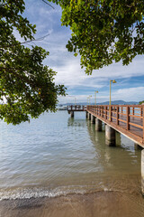 Sunset over the pier on the ocean