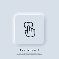 Obraz premium Touch heart icon. Human hand is pushing on heart icon. Love symbol, sign for wedding. Vector. Neumorphic UI UX white user interface web button. Neumorphism