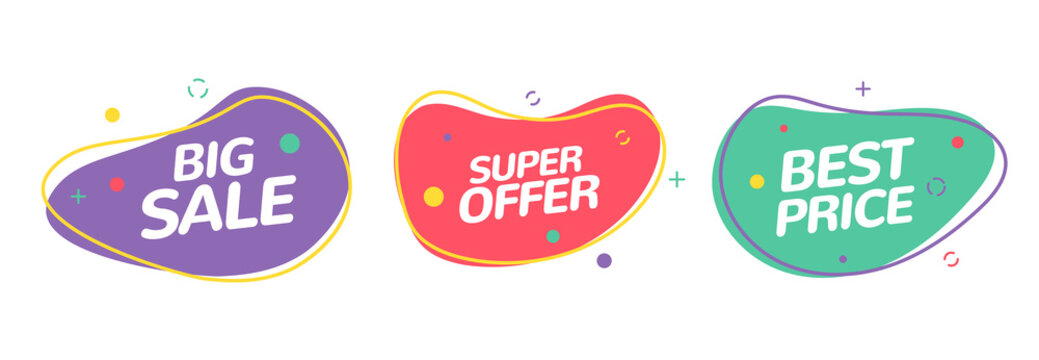 Fluid Shape Sale Element Banner. Vector Best Offer Splash Badge Discount Bubble Design