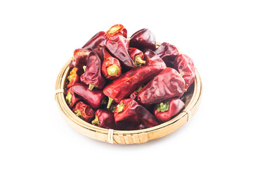 Dried red chili or chilli cayenne pepper isolated on white background.