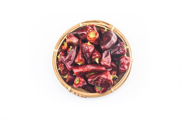 Dried red chili or chilli cayenne pepper isolated on white background.