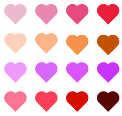 Set of red, pink, purple hearts. Color transition from dark to light. Festive postcard. Festive decoration. St. Valentine's Day.
