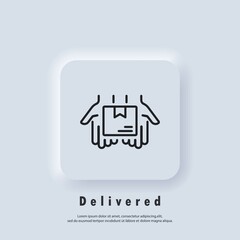 Delivery service icon. Fast delivery truck icons with box. Express delivery logo. Vector. UI icon. Distribution service. Neumorphic UI UX white user interface web button. Neumorphism