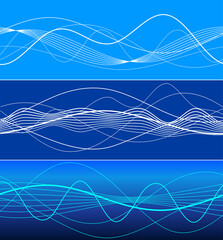 Design elements. Wave of many blue lines. Abstract wavy stripes on white background isolated. Creative line art. Vector illustration EPS 10. Colourful shiny waves with lines created using Blend Tool