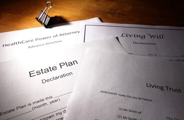 Estate planning documents - Living Trust, Living Will, Healthcare Power of Attorney - 409917511