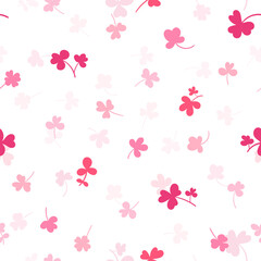 Seamless pattern with clover leaves.Magical plant. Background for St. Patrick's Day. Colorful endless backdrop with trefoils and quatrefoils. Shamrock. Irish story.