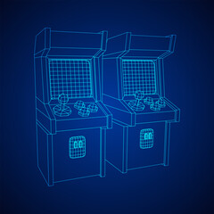 Arcade retro game machine. Wireframe low poly mesh vector illustration.