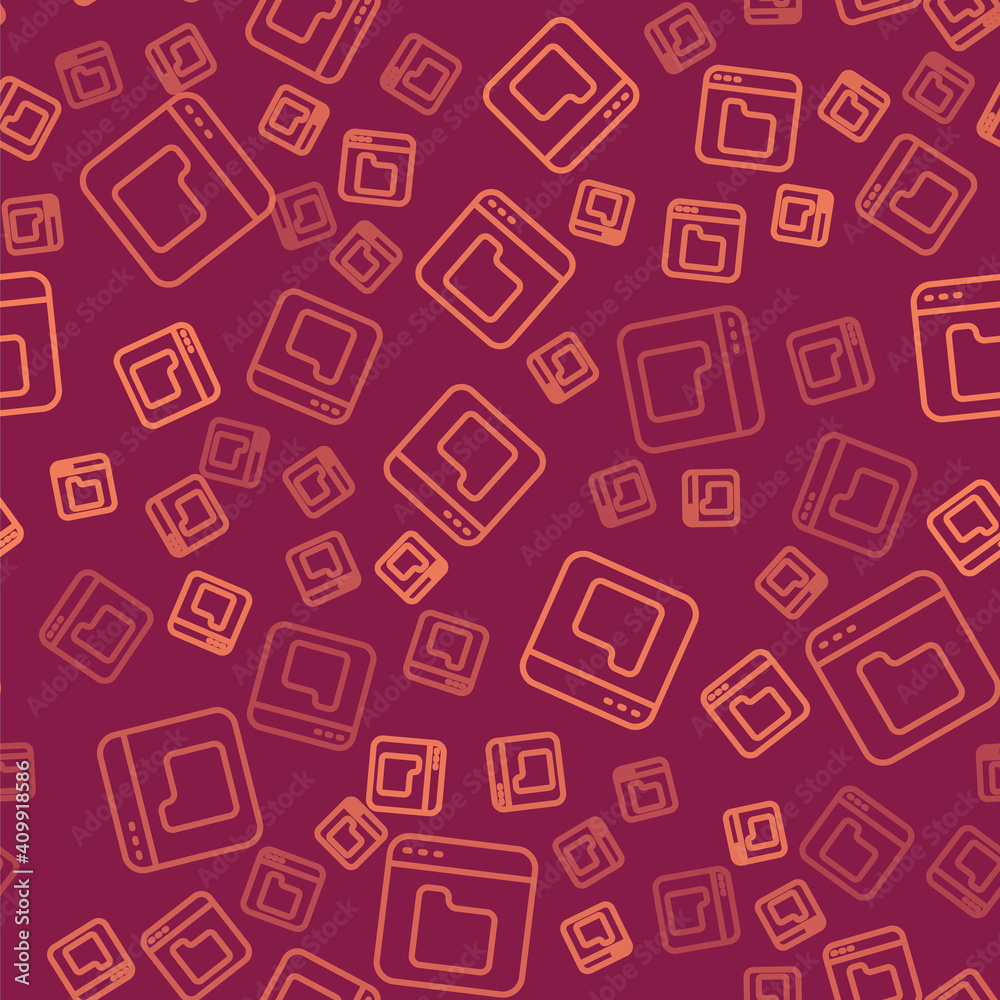 Poster brown line browser files icon isolated seamless pattern on red background. vector.