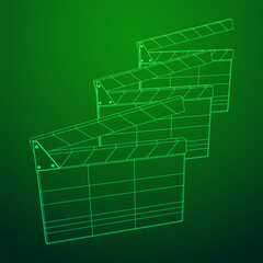 Movie clapper board. Film cinema concept. Wireframe low poly mesh vector illustration