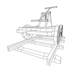 Handcar transportation. Draisine or rail vehicle. Wireframe low poly mesh vector illustration.