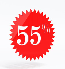 Sale 55 percent in red 3d rendering