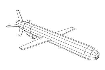 Flying supersonic cruise missile. Wireframe low poly mesh vector illustration