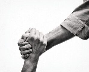 A human's hand saving the another human. Black and white image. Concept of salvation, donorship,...