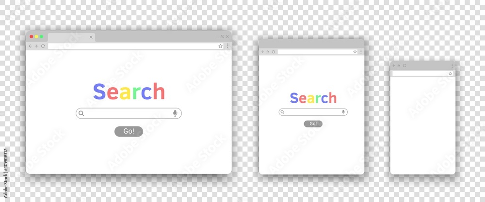 Poster search window for mobile computer laptop tablet devices. browser interface for different monitors. v