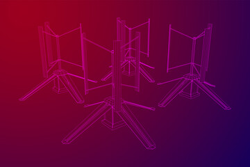 Darrieus wind turbine. Windmill generator wireframe low poly mesh. Vector illustration