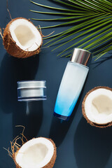 Set of cosmetic products with coconuts