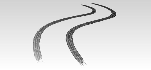 Vector illustration. Tire tracks in persective, grunge.
