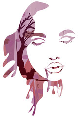 Vector modern, abstract elegant grungy fashion portrait illustration of a set