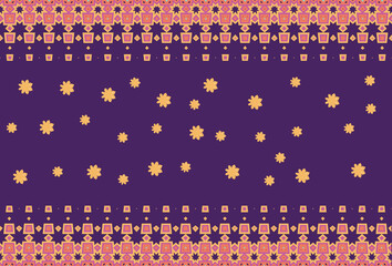 Decorative pattern of squares, stars and indeterminate colors on a purple background