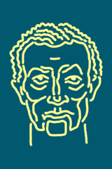 Line drawing of surreal face. Modern art creative concept image with ancient statue head. Crazy contemporary drawing in modern cubism style. Pop art poster. Zine culture. Funky retro minimalist.