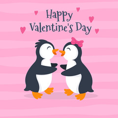 Valentine's day card vector illustration with Cute penguin couple