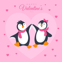 Valentine's day card vector illustration with Cute penguin couple