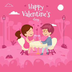 Valentine's day card vector illustration. cute loving couple having romantic date
