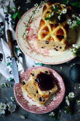 Hot cross bun loaf.traditional easter pastries.