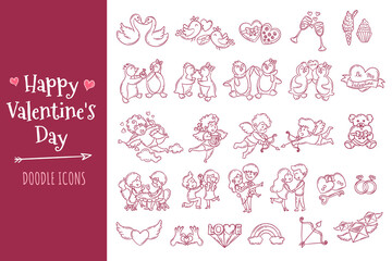 Valentine's Day doodle icons set. Collection of Valentine's Day elements