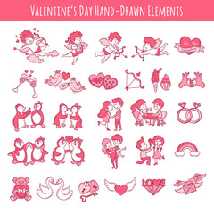 Valentine's Day Hand drawn elements with Cute and pink love elements