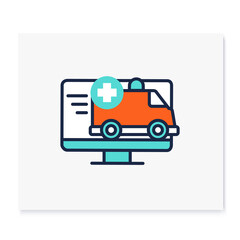 Online emergency color icon. Telehealth medical care. Virtual ambulance call service. Telemedicine, health care concept. Online first aid consultation. Isolated vector illustration 