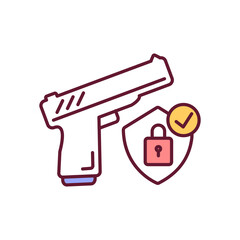 Secure gun storing RGB color icon. Firearms control and regulation to ensure safety. Weapon for private use. Personal protection. Legal pistol ownership. Isolated vector illustration