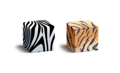 Blank zebra and tiger surface cube mockup set © Alexandr Bognat