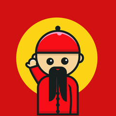 Chinese character, old man with a mustache, traditional clothes, vector illustration