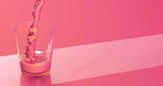 pink liquid pouring into a glass