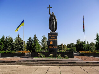 Putyvl, Ukraine - August 18, 2018: Monument to Holy Prince Ioan Putyvlskiy on city square in Putyvl...