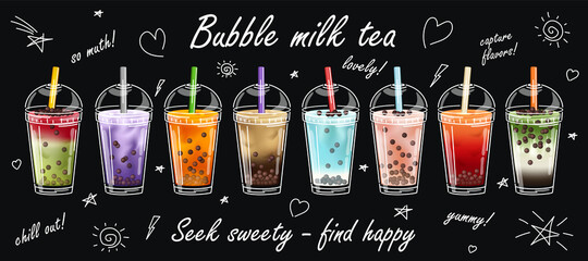 Bubble milk tea Special Promotions design, Boba milk tea, Pearl milk tea. Design template. illustration with slogan