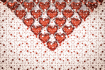 Decorative background in the form of an envelope with hearts and ornaments of circles and triangles in vintage style. Love and Saint Valentine’s day concept. 3d render illustration.