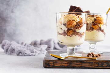 Homemade Italian dessert tiramisu with savoiardi and mascarpone,