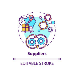 Suppliers concept icon. Co-creation participant idea thin line illustration. Providing product and service to another entity. Manufacturer. Vector isolated outline RGB color drawing. Editable stroke