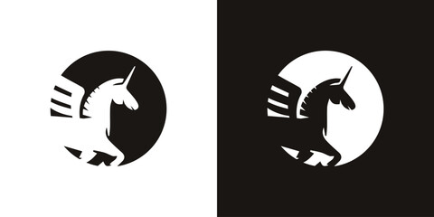 Unicorn logo design, unicorn logo ideas premium vector.  silhouette of a full-body unicorn vector illustration with minimal art. © MintArt