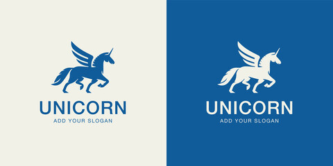 Unicorn logo design, unicorn logo ideas premium vector.  silhouette of a full-body unicorn vector illustration with minimal art. © MintArt